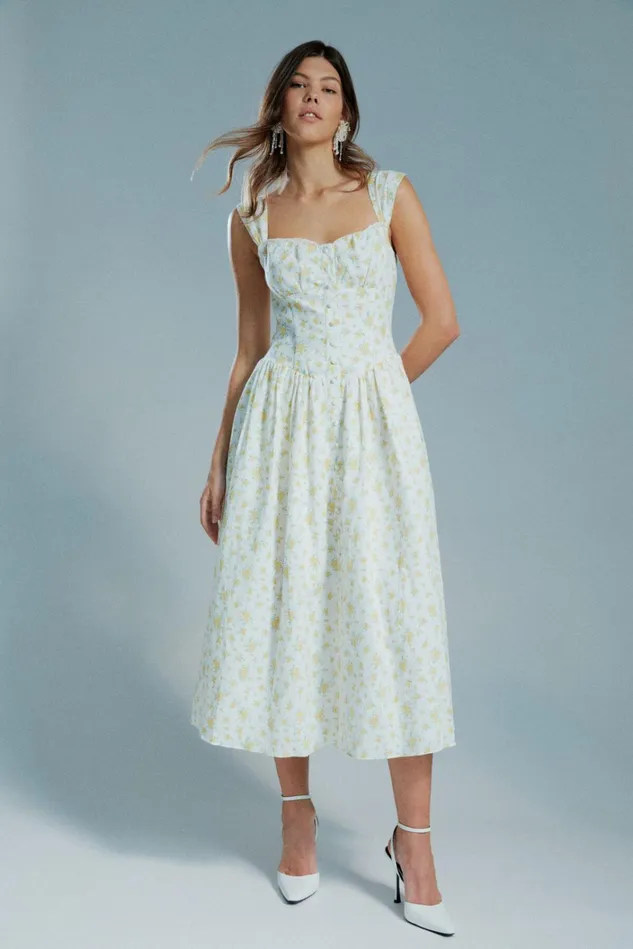 Women Day To Night Dresses Bardot Malea Midi Dress In Yellow Flr Yellow Flr Women Day To Night Dresses Bardot Malea Midi Dress In Yellow Flr Yellow Flr