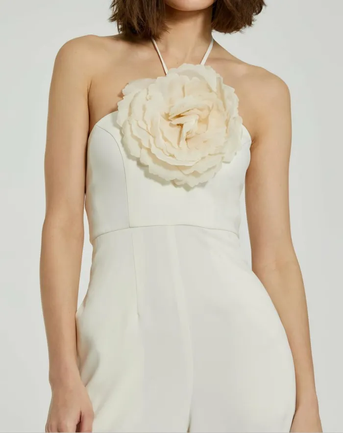 Women Daytime Dresses Mac Duggal Crepe Halter Neck Jumpsuit With Flower Ivory