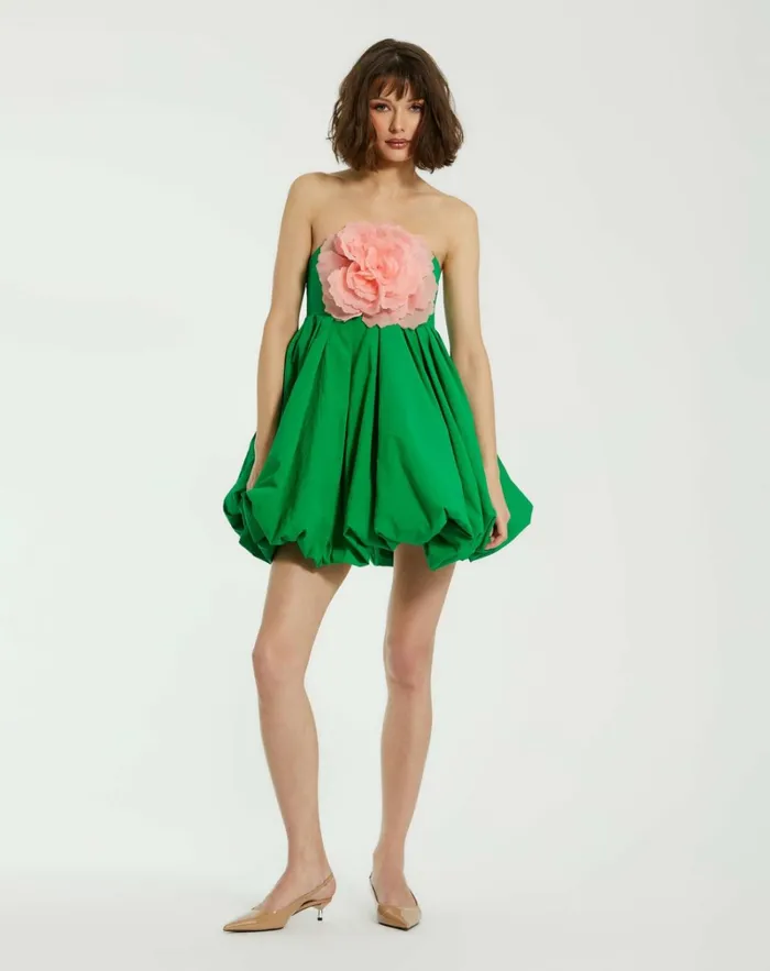 Women Daytime Dresses Mac Duggal Green Strapless Faille Mini Dress With 3D Flower Spring Green Women Daytime Dresses Mac Duggal Green Strapless Faille Mini Dress With 3D Flower Spring Green