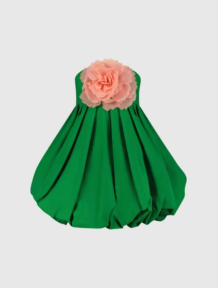 Women Daytime Dresses Mac Duggal Green Strapless Faille Mini Dress With 3D Flower Spring Green
