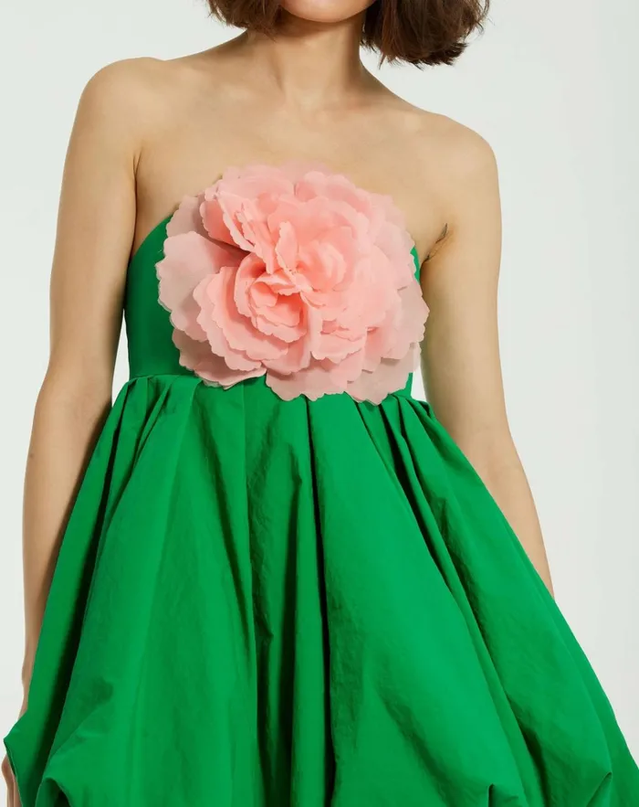 Women Daytime Dresses Mac Duggal Green Strapless Faille Mini Dress With 3D Flower Spring Green