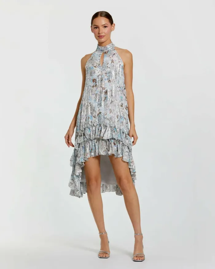 Women Daytime Dresses Mac Duggal High Neck Keyhole ALine Floral Ruffle Mini Dress Ivory Multi Women Daytime Dresses Mac Duggal High Neck Keyhole ALine Floral Ruffle Mini Dress Ivory Multi