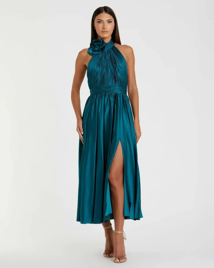 Women Daytime Dresses Mac Duggal Pleated Charmeuse High Neck Sleeveless Midi Dress Ocean Women Daytime Dresses Mac Duggal Pleated Charmeuse High Neck Sleeveless Midi Dress Ocean