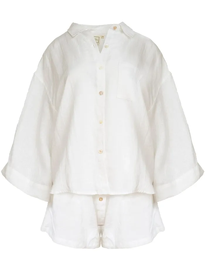 Women Deiji Studios 8211 White 03 Linen Loungewear Set Short The UNDONE Loungewear