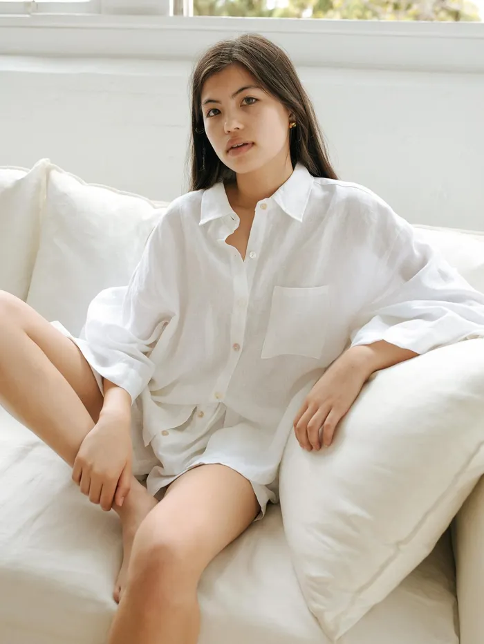Women Deiji Studios 8211 White 03 Linen Loungewear Set Short The UNDONE Loungewear