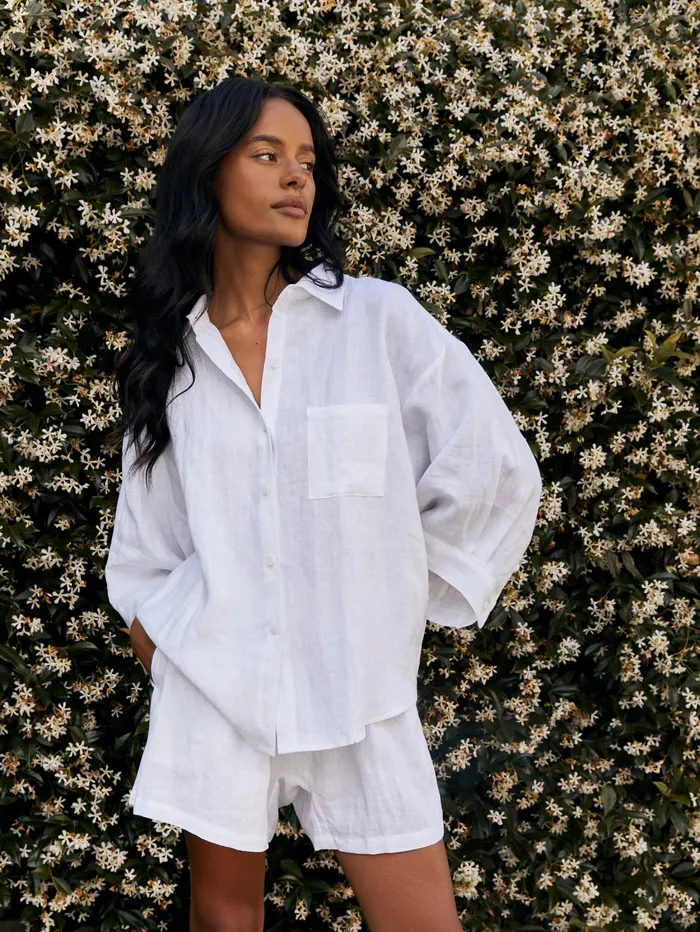 Women Deiji Studios 8211 White 03 Linen Loungewear Set Short The UNDONE Loungewear