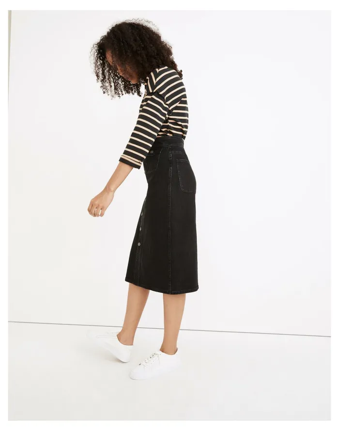 Women Denim Button Front Flap Pocket Midi Skirt In Lunar Wash Lunar Wash Madewell Skirts Women Denim Button Front Flap Pocket Midi Skirt In Lunar Wash Lunar Wash Madewell Skirts