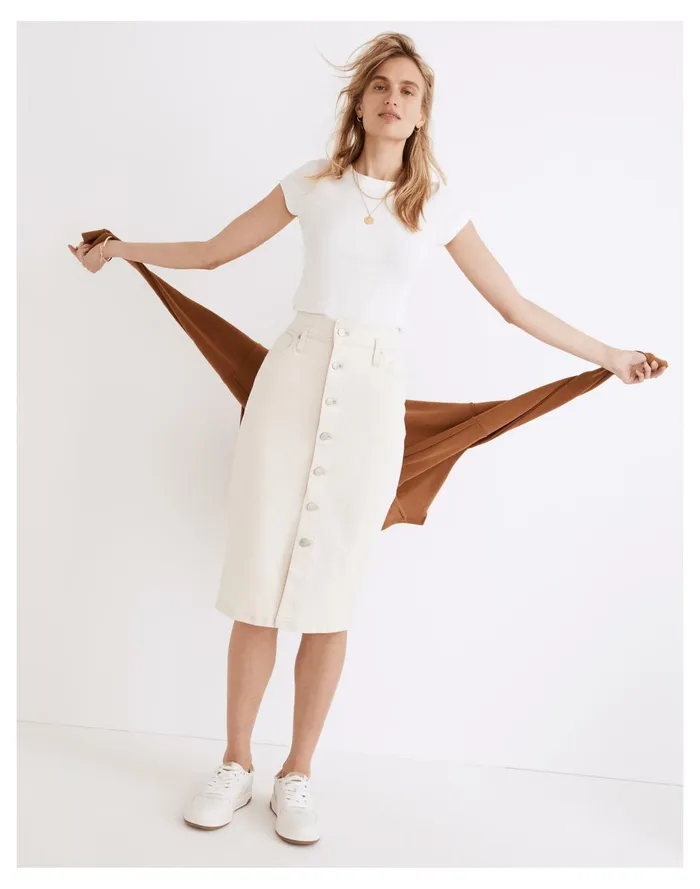 Women Denim High Waist Midi Skirt In Vintage Canvas Wash Vintage Canvas Madewell Skirts