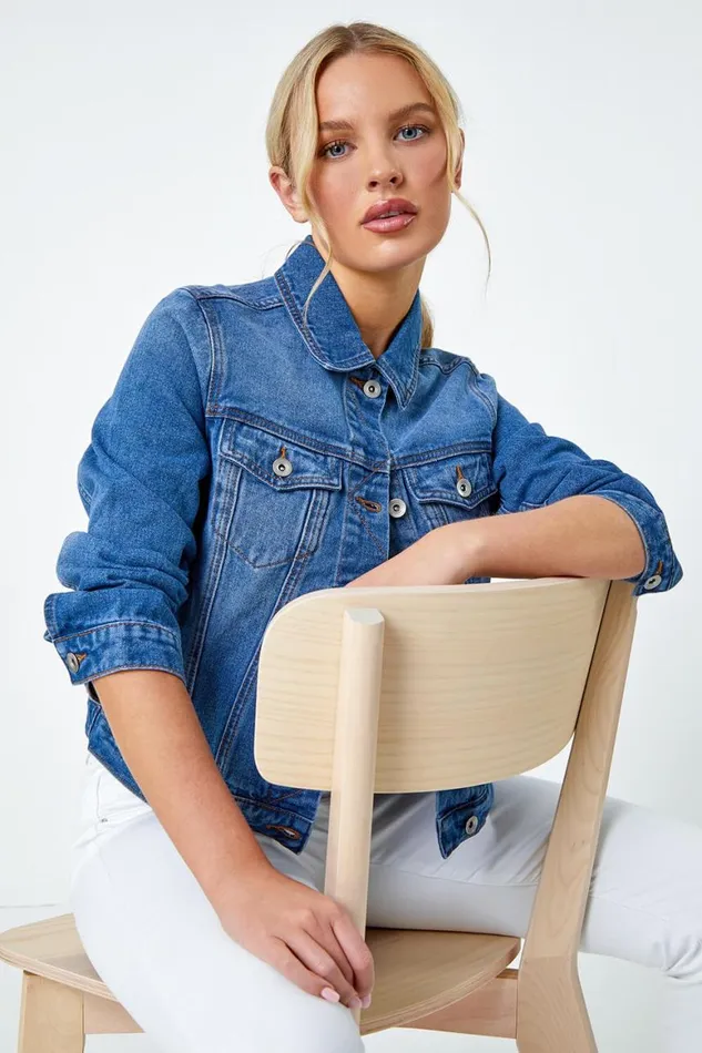 Women Denim Petite Bleached Denim Jacket Roman Jackets