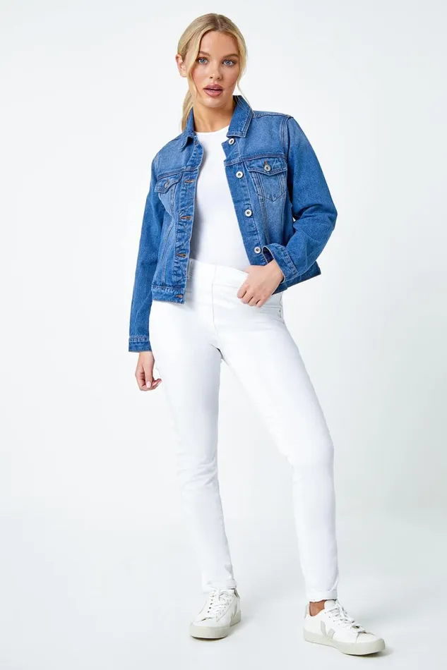 Women Denim Petite Bleached Denim Jacket Roman Jackets
