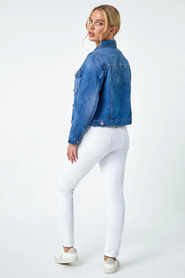 Women Denim Petite Bleached Denim Jacket Roman Jackets