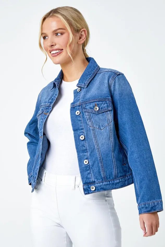 Women Denim Petite Bleached Denim Jacket Roman Jackets