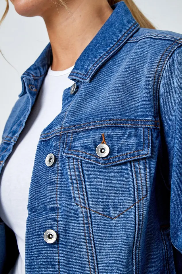 Women Denim Petite Bleached Denim Jacket Roman Jackets