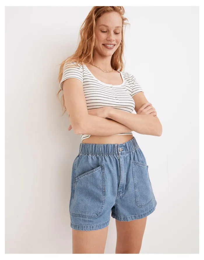 Women Denim Pull On Utility Shorts In Grandfield Wash Grandfield Wash Madewell Shorts