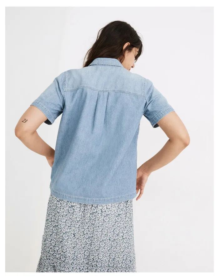 Women Denim Short Sleeve Button Up Shirt In Brickton Wash Brickton Wash Madewell Tops and Shirts Women Denim Short Sleeve Button Up Shirt In Brickton Wash Brickton Wash Madewell Tops and Shirts