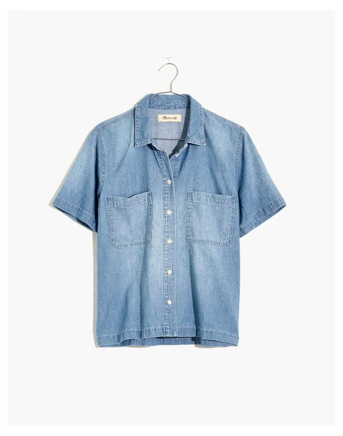 Women Denim Short Sleeve Button Up Shirt In Brickton Wash Brickton Wash Madewell Tops and Shirts Women Denim Short Sleeve Button Up Shirt In Brickton Wash Brickton Wash Madewell Tops and Shirts