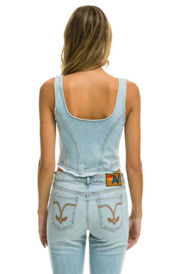 Women DENIM TOP ZIP FRONT BUSTIER 8211 SUPER LIGHT Aviator Nation Denim Women DENIM TOP ZIP FRONT BUSTIER 8211 SUPER LIGHT Aviator Nation Denim