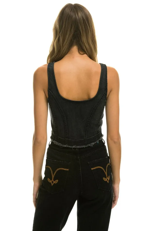 Women DENIM TOP ZIP FRONT BUSTIER 8211 VINTAGE BLACK Aviator Nation Denim Women DENIM TOP ZIP FRONT BUSTIER 8211 VINTAGE BLACK Aviator Nation Denim