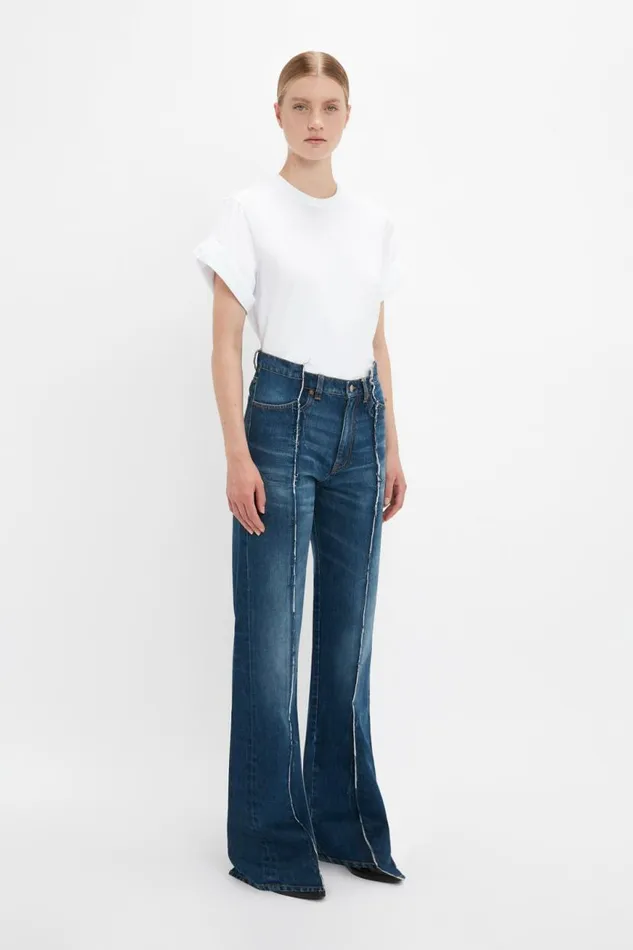 Women Denim Victoria Beckham Deconstructed Slim Jean In Dark Vintage Wash