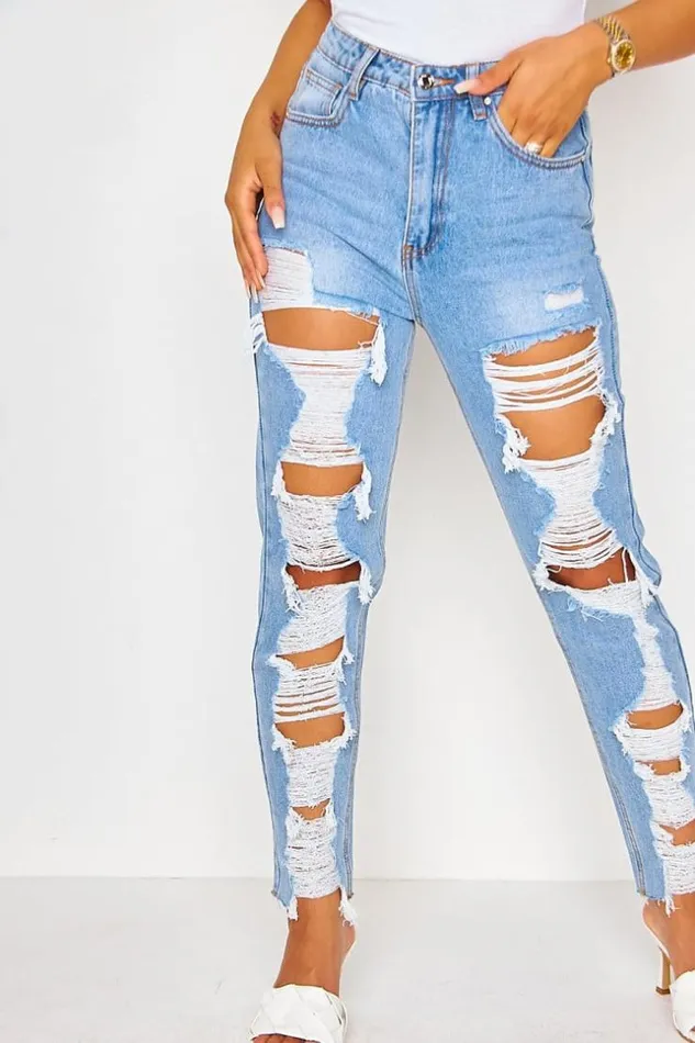 Women Destroyed Blue Mom Jeans Blue Brentiny Paris Jeans Women Destroyed Blue Mom Jeans Blue Brentiny Paris Jeans
