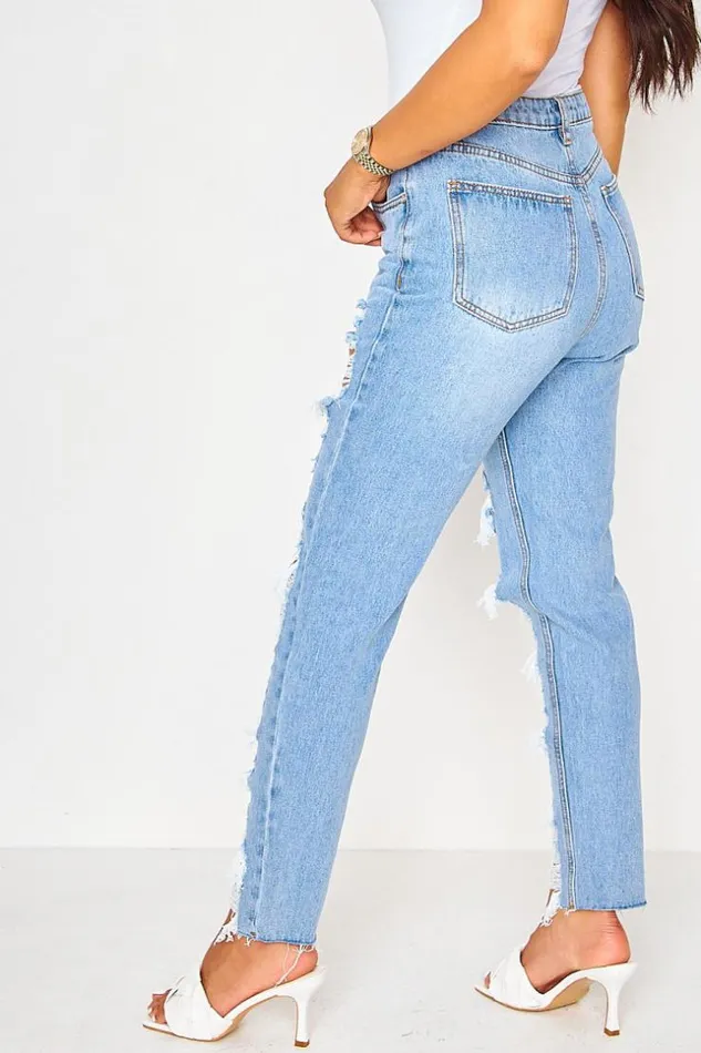 Women Destroyed Blue Mom Jeans Blue Brentiny Paris Jeans Women Destroyed Blue Mom Jeans Blue Brentiny Paris Jeans
