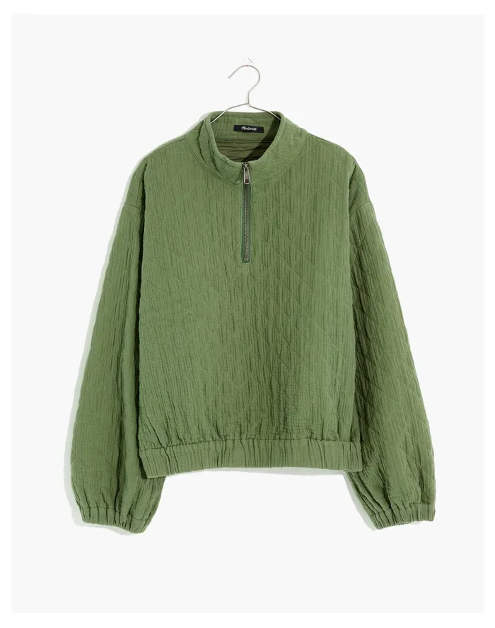 Women Diamond Jacquard Half Zip Pullover Top Faded Palm Madewell Tops and Shirts Women Diamond Jacquard Half Zip Pullover Top Faded Palm Madewell Tops and Shirts