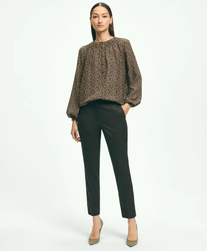 Women Ditsy Print Peasant Blouse Brown Multi Brooks Brothers Blouses and Shirts