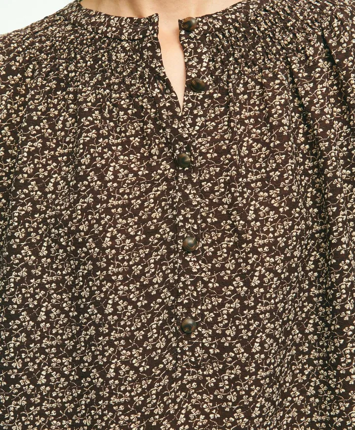 Women Ditsy Print Peasant Blouse Brown Multi Brooks Brothers Blouses and Shirts
