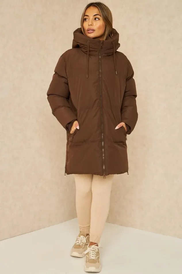 Women Doudoune Marron Matelasse Capuche Brown Brentiny Paris Parkas And Down Jackets