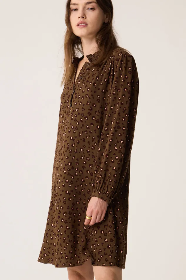 Women Dress Solene Leo Kaki Robe Viscose Kaki Des Petits Hauts Dresses and Skirts