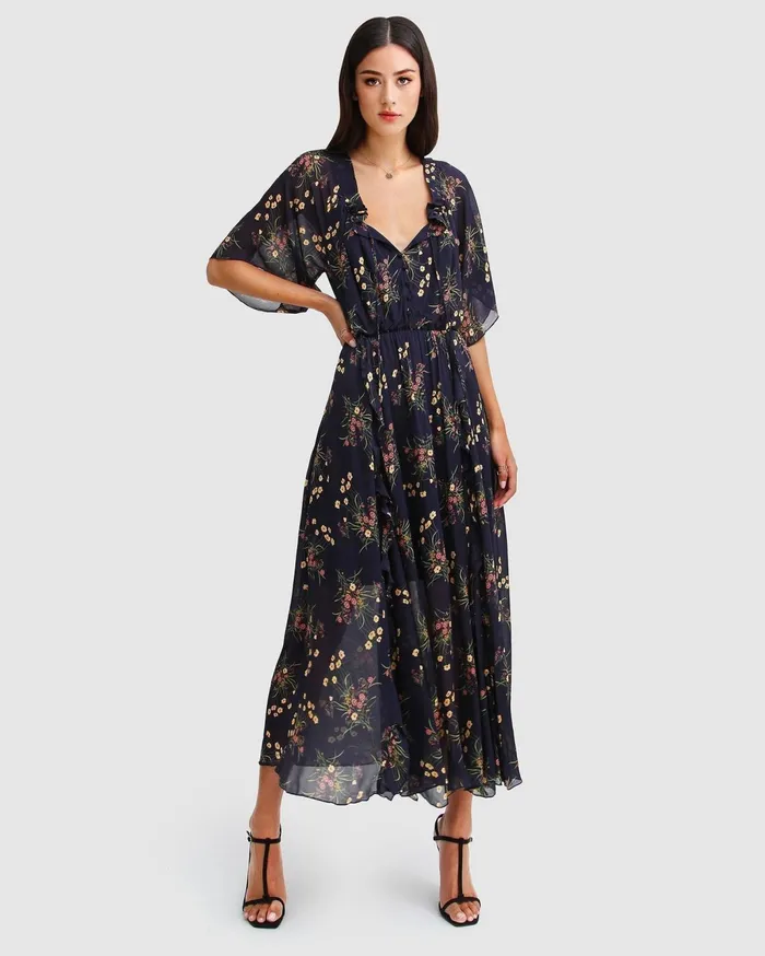 Women Dresses Belle and Bloom Amour Amour Ruffled Midi Dress 8211 Navy