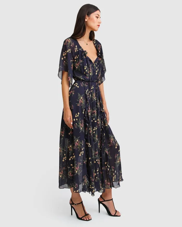 Women Dresses Belle and Bloom Amour Amour Ruffled Midi Dress 8211 Navy