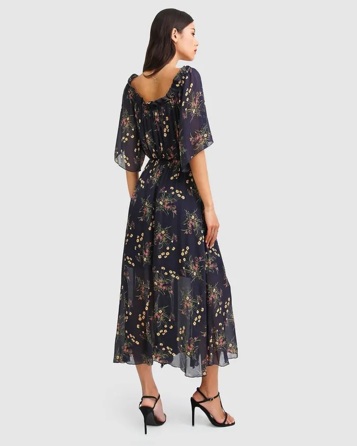 Women Dresses Belle and Bloom Amour Amour Ruffled Midi Dress 8211 Navy