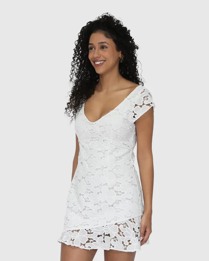 Women Dresses Belle and Bloom Drifting Slowly Lace Mini Dress 8211 White