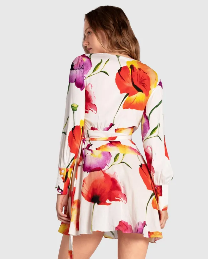 Women Dresses Belle and Bloom The Dancer Longsleeve Mini Wrap Dress 8211 Wild Poppies