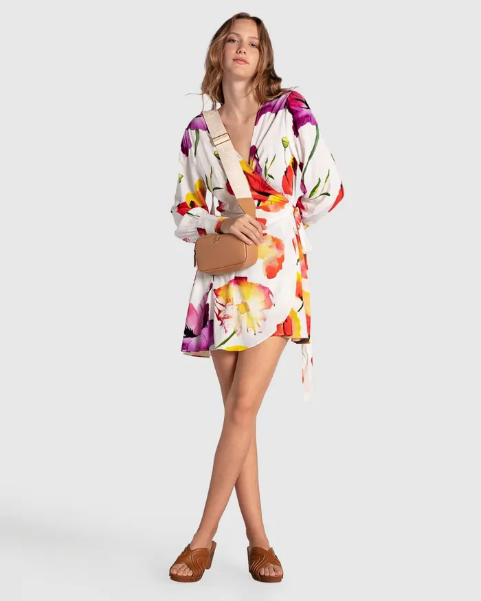 Women Dresses Belle and Bloom The Dancer Longsleeve Mini Wrap Dress 8211 Wild Poppies