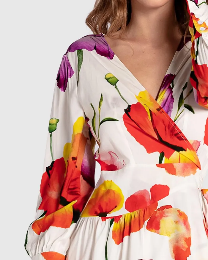 Women Dresses Belle and Bloom The Dancer Longsleeve Mini Wrap Dress 8211 Wild Poppies