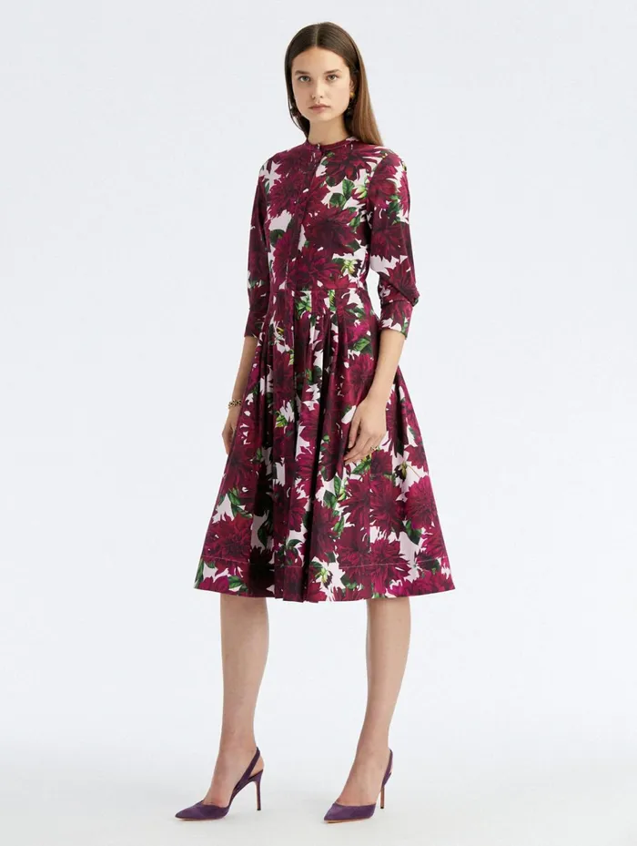 Women Dresses Oscar De La Renta 34 Sleeve Dahlia Cotton Poplin Dress Burgundypink