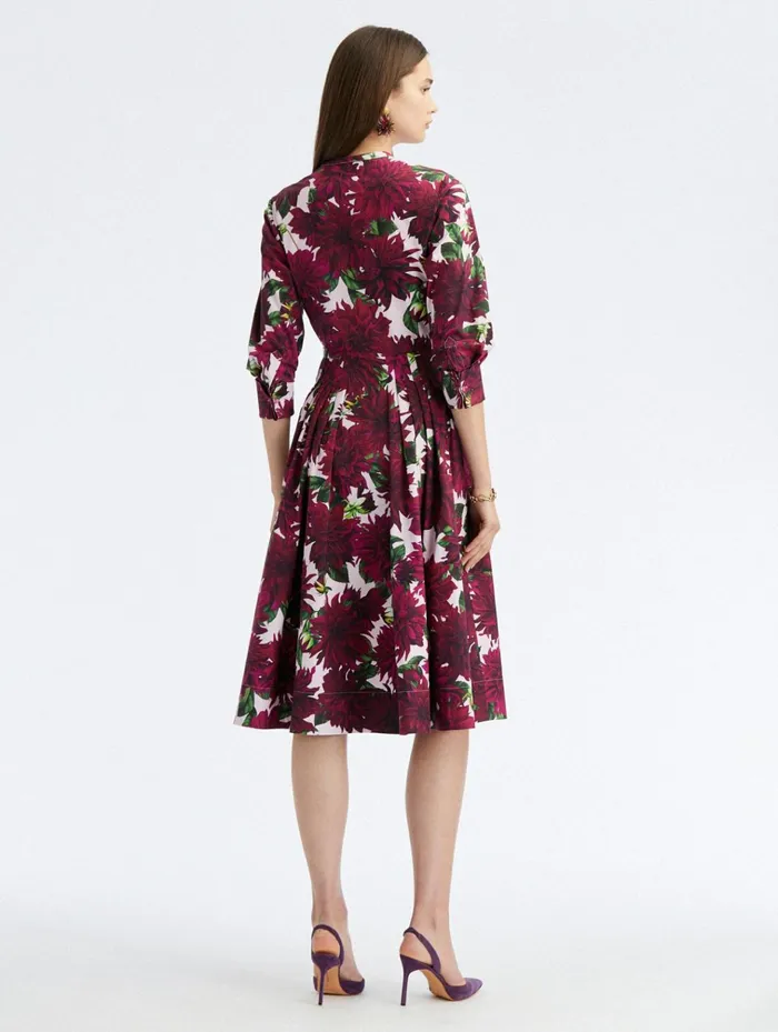 Women Dresses Oscar De La Renta 34 Sleeve Dahlia Cotton Poplin Dress Burgundypink Women Dresses Oscar De La Renta 34 Sleeve Dahlia Cotton Poplin Dress Burgundypink
