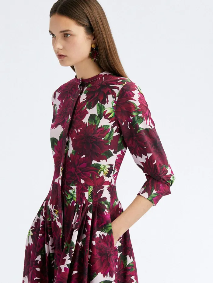 Women Dresses Oscar De La Renta 34 Sleeve Dahlia Cotton Poplin Dress Burgundypink Women Dresses Oscar De La Renta 34 Sleeve Dahlia Cotton Poplin Dress Burgundypink