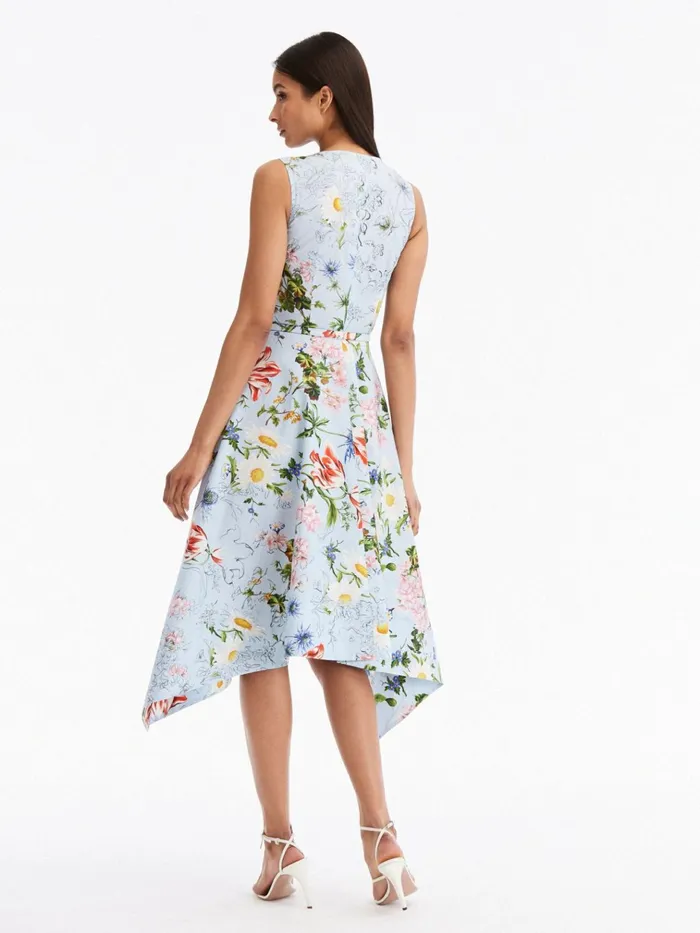 Women Dresses Oscar De La Renta Asymmetrical Sketched Floral Cotton Poplin Dress Light Blue Mult Women Dresses Oscar De La Renta Asymmetrical Sketched Floral Cotton Poplin Dress Light Blue Mult