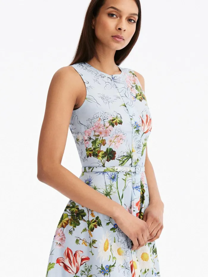 Women Dresses Oscar De La Renta Asymmetrical Sketched Floral Cotton Poplin Dress Light Blue Mult Women Dresses Oscar De La Renta Asymmetrical Sketched Floral Cotton Poplin Dress Light Blue Mult