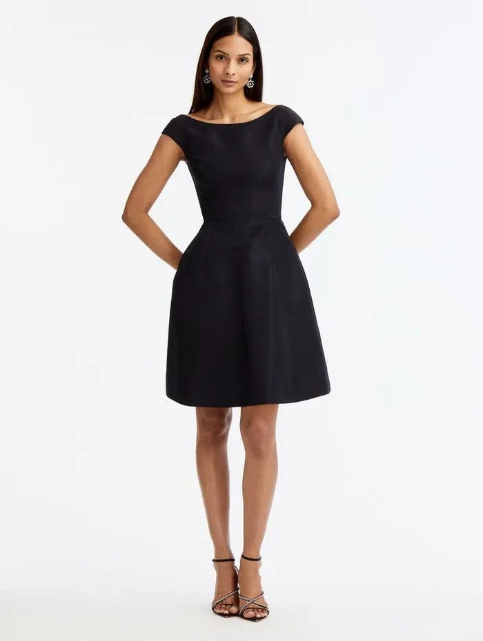 Women Dresses Oscar De La Renta Cap Sleeve Ruffle Back Dress Dark Navy