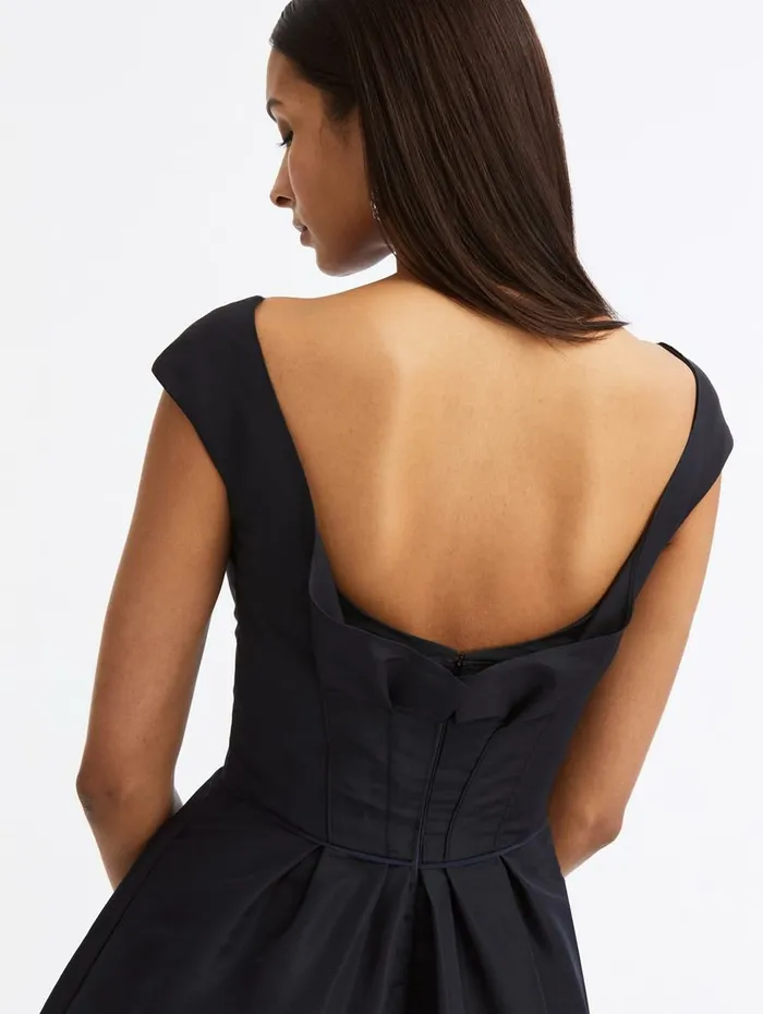 Women Dresses Oscar De La Renta Cap Sleeve Ruffle Back Dress Dark Navy Women Dresses Oscar De La Renta Cap Sleeve Ruffle Back Dress Dark Navy