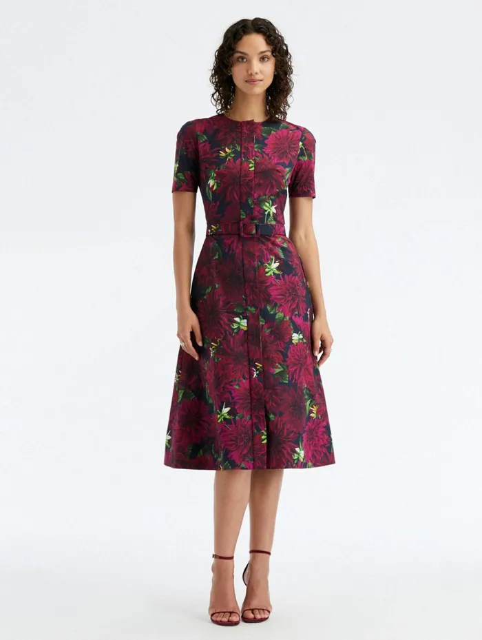 Women Dresses Oscar De La Renta Dahlia Cotton Poplin Dress Burgundynavy