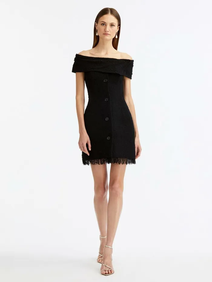 Women Dresses Oscar De La Renta Fitted Off Shoulder Fold Over Dress Black
