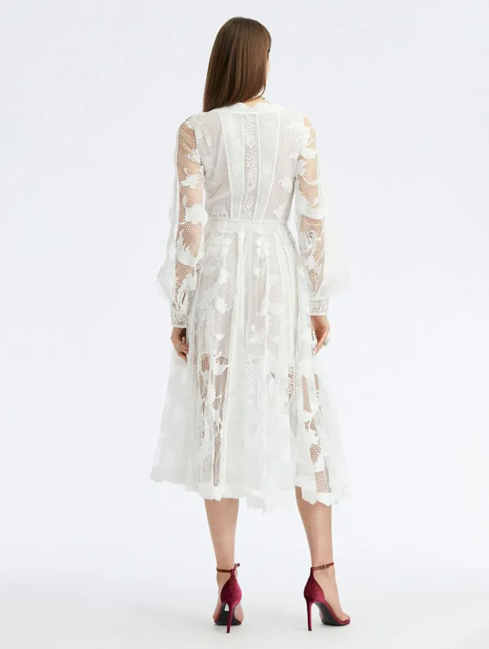Women Dresses Oscar De La Renta Floral Guipure Lace Scallop Dress Ivory Women Dresses Oscar De La Renta Floral Guipure Lace Scallop Dress Ivory
