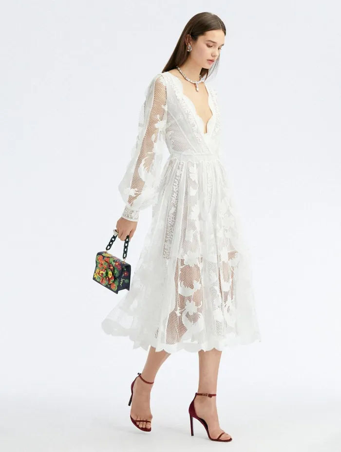 Women Dresses Oscar De La Renta Floral Guipure Lace Scallop Dress Ivory Women Dresses Oscar De La Renta Floral Guipure Lace Scallop Dress Ivory