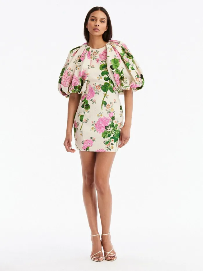 Women Dresses Oscar De La Renta Geranium Wallpaper Cloque Mini Dress Pink Multi
