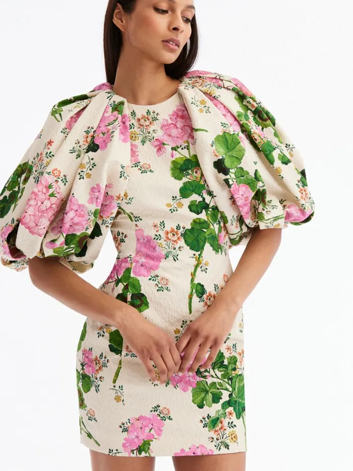 Women Dresses Oscar De La Renta Geranium Wallpaper Cloque Mini Dress Pink Multi Women Dresses Oscar De La Renta Geranium Wallpaper Cloque Mini Dress Pink Multi